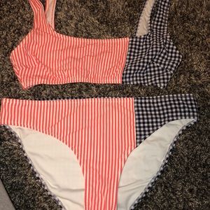red white and blue patterned bathing suit